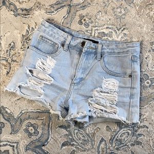Light Blue Wash Distressed Denim Shorts